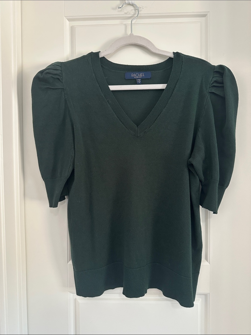 RACHEL Rachel Roy Forest Green V-Neck Puff Sleeve Sweater